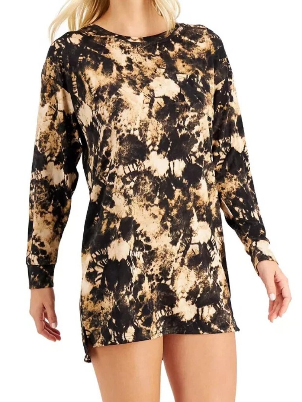 Jenni Intimates Women's Soft Knit Lounge Sleepshirt, Beige Multi Tiedye